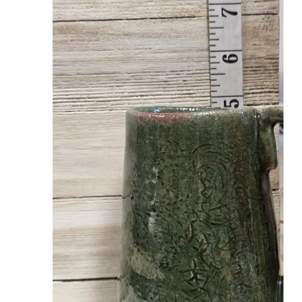 Studio Pottery Mug Green Stoneware Handmade Artisan Coffee Cup Signed A.H.